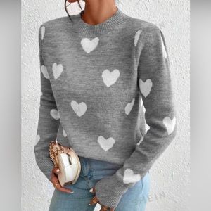 Grey sweater with white hearts Medium
